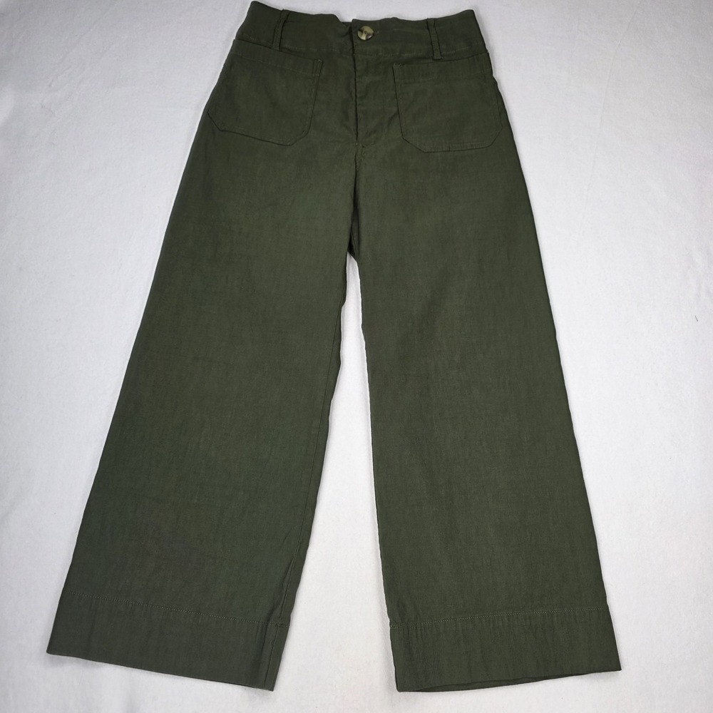Anthropologie Maeve Colette Crop Wide Leg Pants Womens 29 Petite Green High Rise